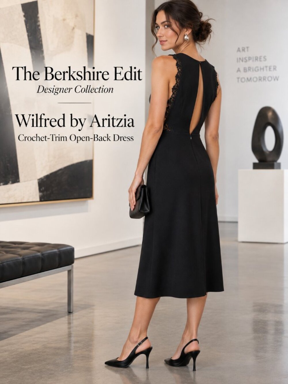 Wilfred Aritzia Black Crochet Lace Open Back A-Line Dress Size 6